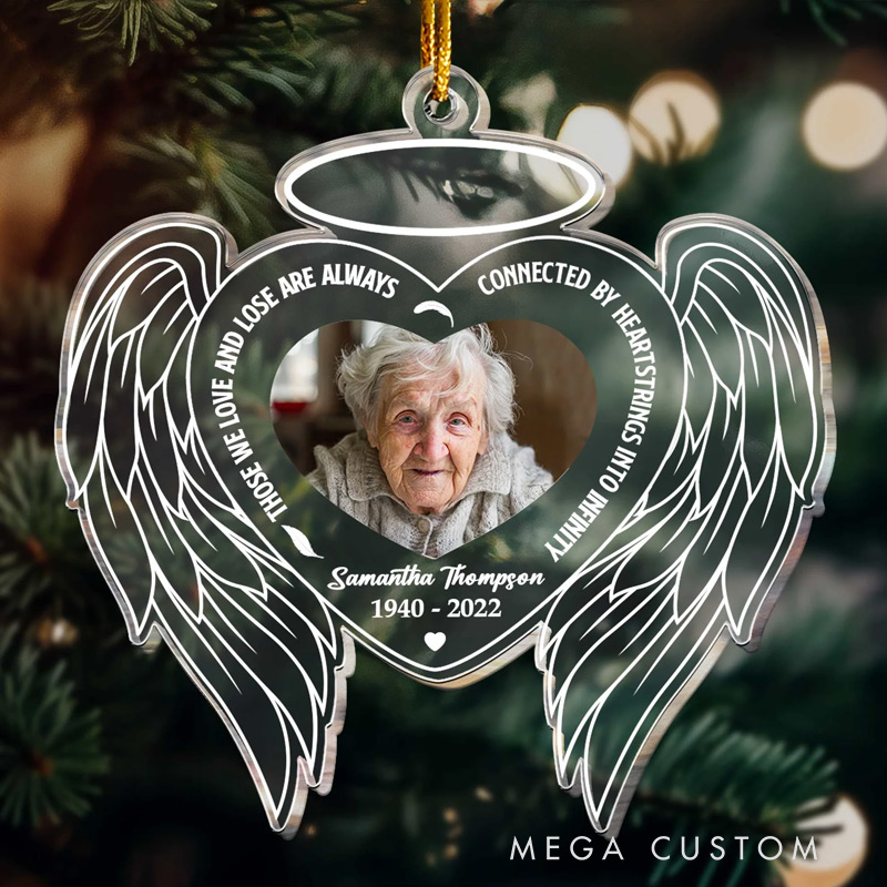 Personalized Memorial Photo Ornament Connected To Infinity Sympathy Keepsake Gift Custom Wings Shaped Acrylic Ornament Memorial Gift