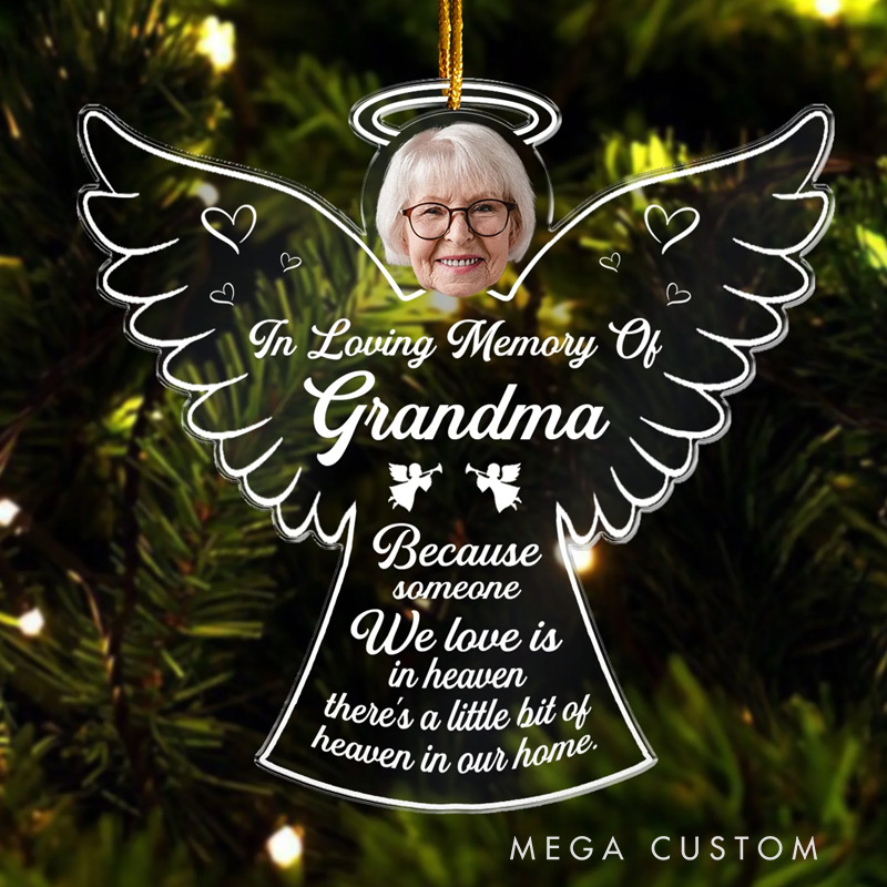Personalized Memorial Photo Ornament Heaven In Our Home Sympathy Keepsake Gift Custom Angle Shaped Acrylic Ornament Memorial Gift