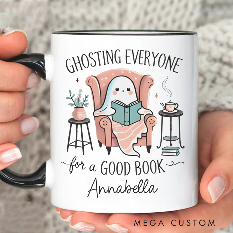 Personalized Ghosting Everyone for a Good Book Mugs Custom Ghost Reading Coffee Mug with Name Librarian Mug Book Lover Gift for Halloween Gift