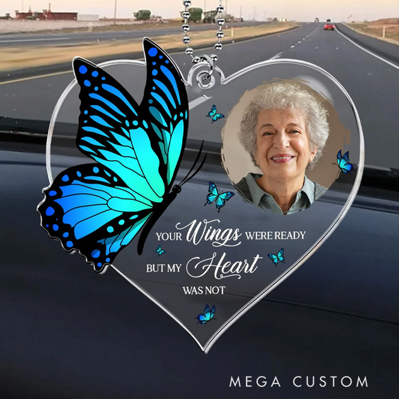 Personalized Photo Rear View Mirror Accessory Memorial Car Hanger Your Wings Were Ready Ornament Custom Acrylic Ornament 