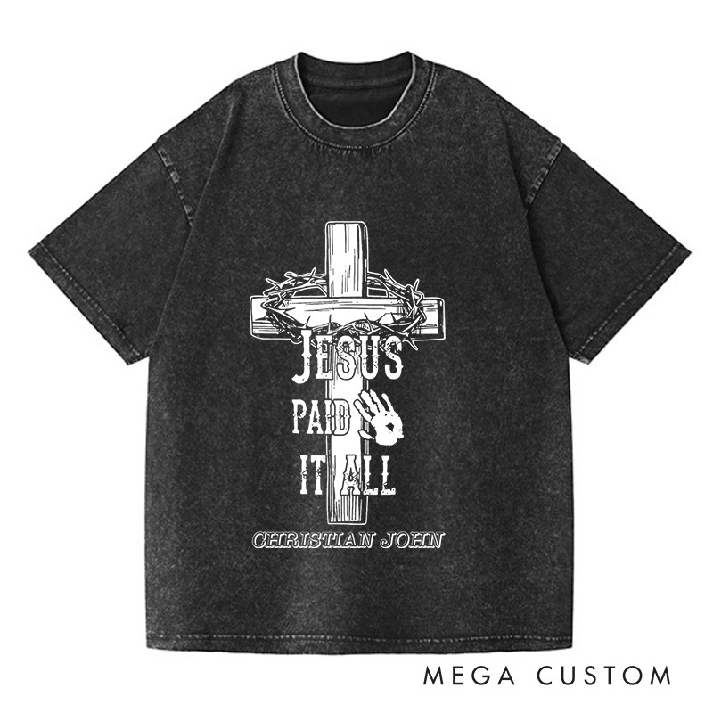 Personalized Washed T-Shirts Faith Over Fear Inspirational Cross Minimalist Design T-Shirt