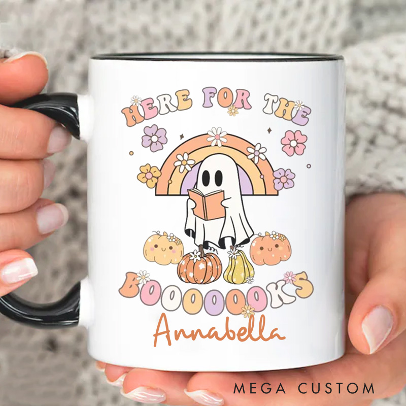 Personalized Here for the Booooooks Mugs Custom Ghost Reading Books Coffee Mug with Name Pumpkin Mug Book Lover Gift for Halloween Gift