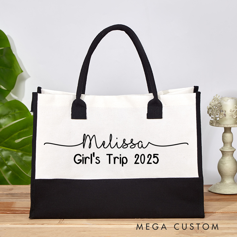 Personalized Girls Trip 2025 Tote Bag for Traveling Lovers Vacation Tote Bag Gift for Trip