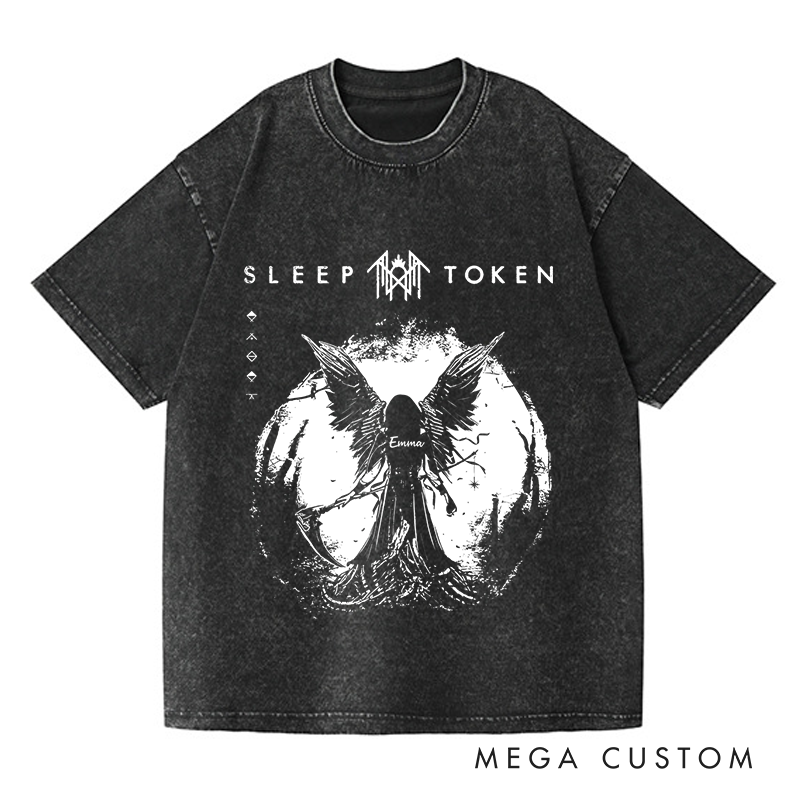 Personalized Washed T-Shirts Dark and Intriguing Angel Wings Mysterious T-Shirt