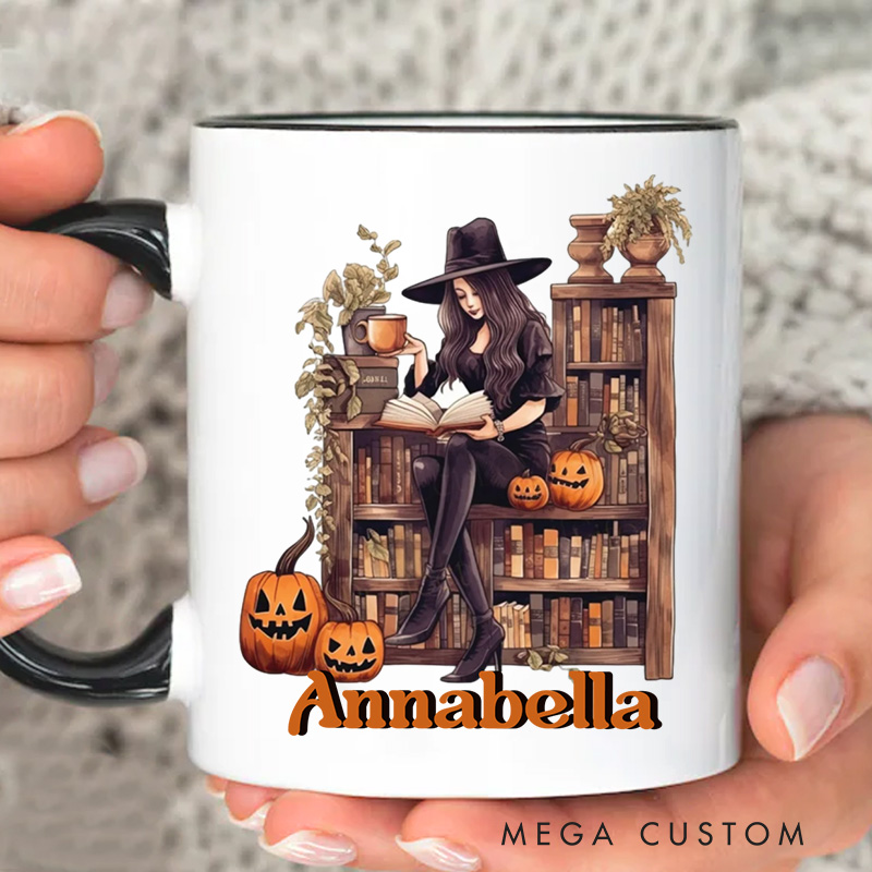 Personalized Witchy Reading Mugs Custom Pumpkin Coffee Mug with Name Halloween Librarian Mug Book Lover Gift for Halloween Gift