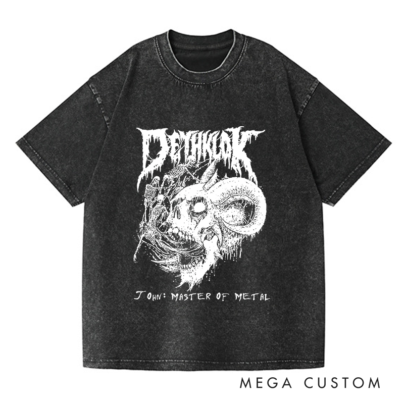 Personalized Washed T-Shirts Dark Metal Skull Artistic and Bold Graphic T-Shirt