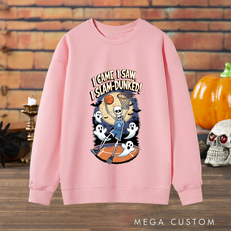 Personalized Halloween Sweatshirt with Skeleton Basketball Design, Custom Name, and Number