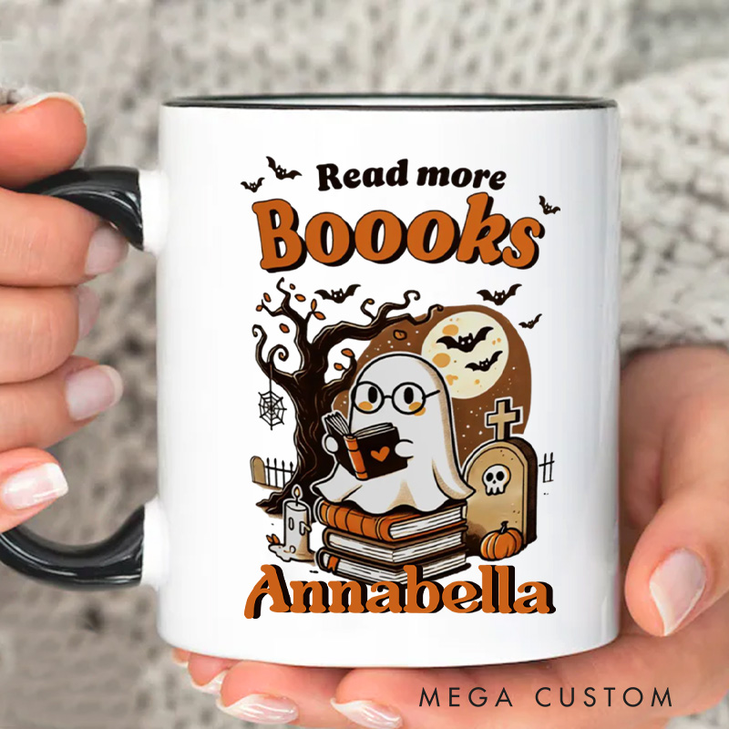 Personalized Read More Boooks Mugs Custom Ghost Reading Coffee Mug with Name Spooky Ghost Mug Book Lover Gift for Librarian Gift