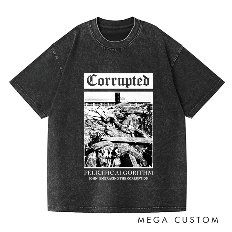 Personalized Washed T-Shirts Corrupted Minimalist Black and White Urban Debris Artwork T-Shirt