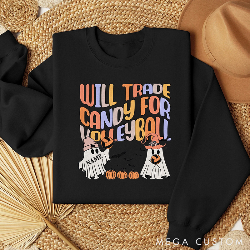 Personalized "Will Trade Candy for Volleyball" Sweatshirt with Customizable Details 