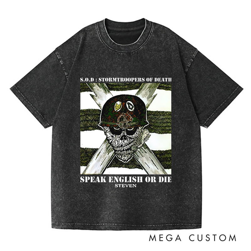 Personalized Washed T-Shirts Skull and Crossbones Military-Inspired Bold Graphic T-Shirt