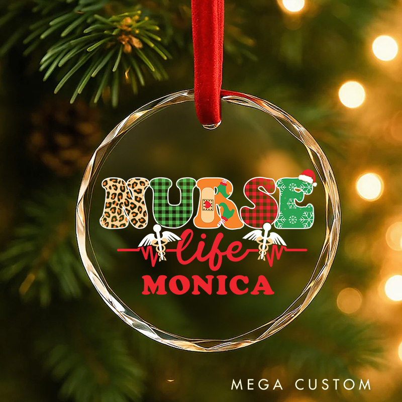 Personalized Nurse Christmas Glass Ornament Custom Nurse Life Design Christmas Gift for Nurses