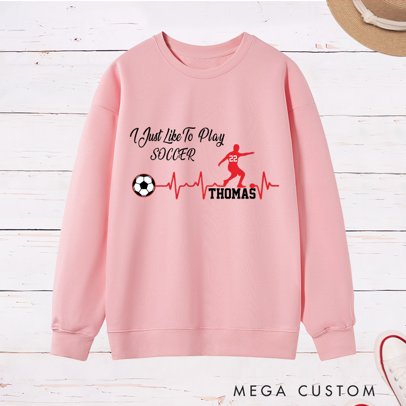 Personalized Soccer Sweatshirt with Custom Name, Number, and Heartbeat Design