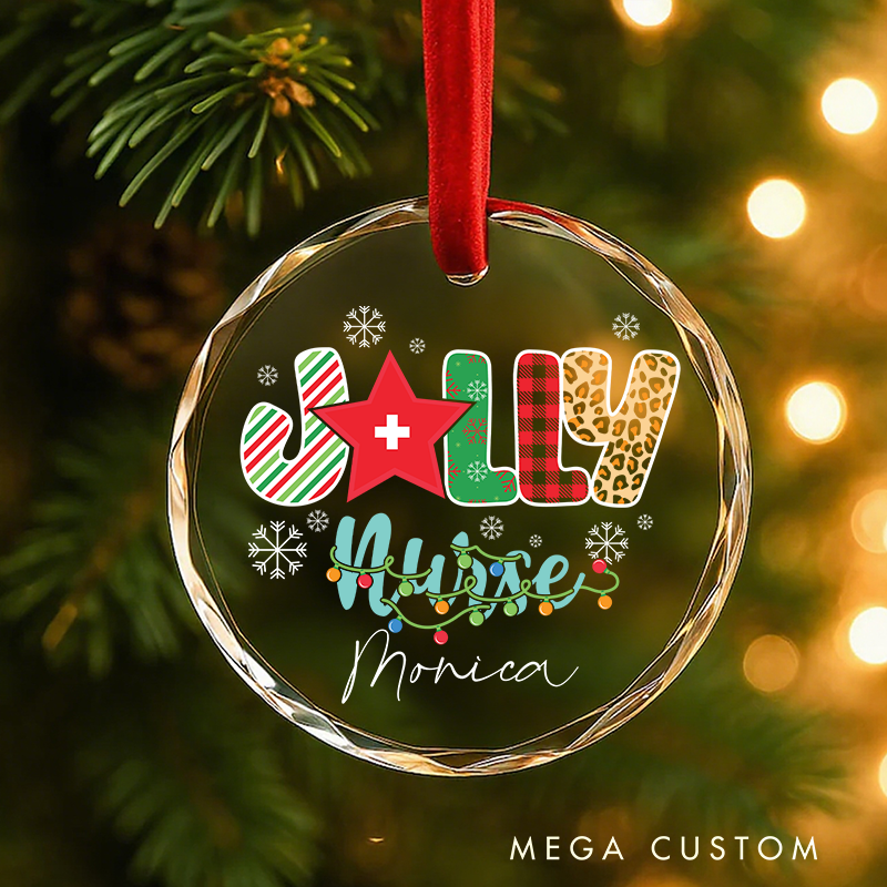Personalized Nurse Christmas Glass Ornament Custom Jolly Nurse Design Christmas Gift for Nurses