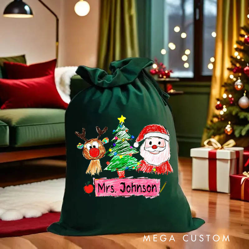 Personalized Velvet Santa Sack Christmas Gift Bag for Teachers Rudolph Christmas Tree Santa Claus Design Gift Bags Christmas Party Supplies Favors
