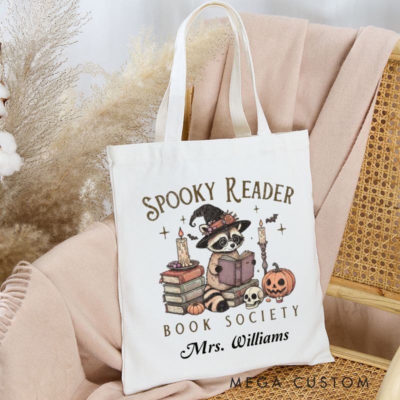Personalized Spooky Reader Book Society Tote Bag Custom Spooky Reader Bag with Name Library Canvas Tote Bag Book Lover Gift Bookish Halloween Gift