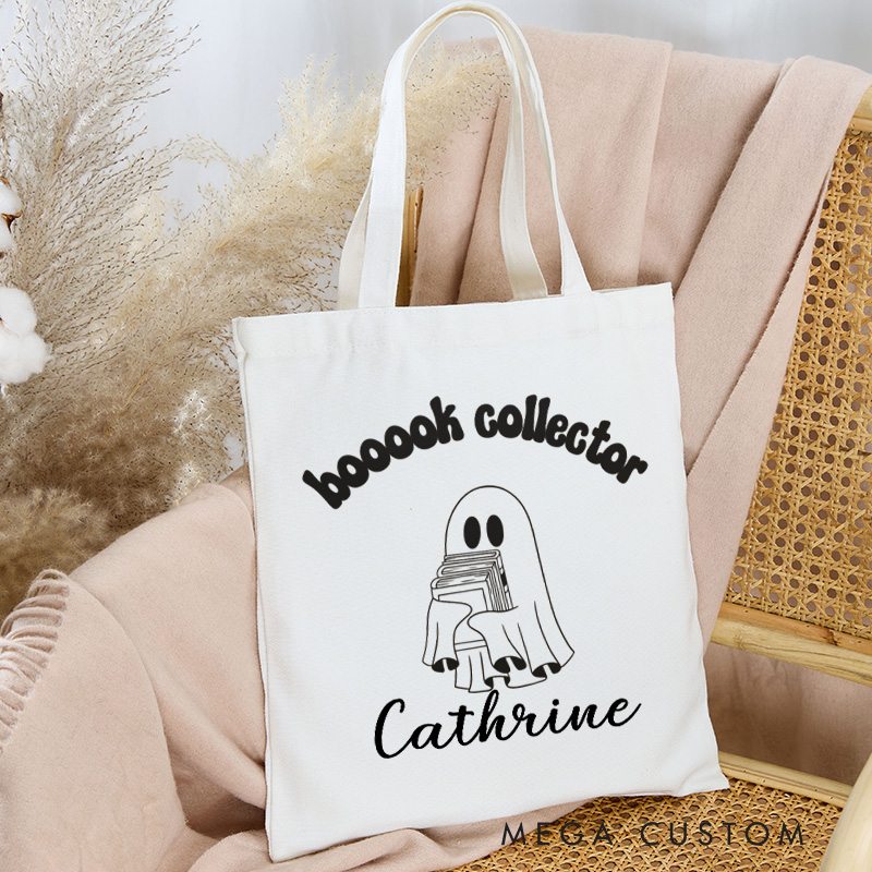Personalized Book Collector Tote Bag Custom Bookish Ghost Bag with Name Scary Book Club Bag Book Lover Gift Reading Lover Gift Halloween Gift