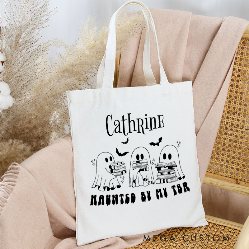 Personalized Haunted by My TBR Tote Bag Custom Spooky Bookish Ghost Bag with Name Fall Reading Bag Book Lover Gift Reader Gift Halloween Gift