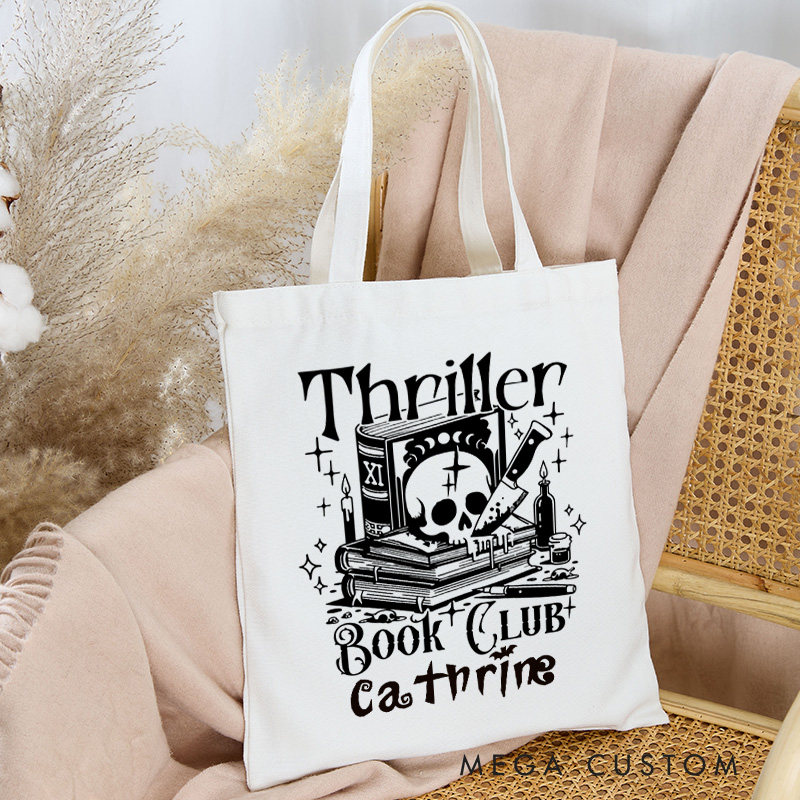 Personalized Thriller Book Club Tote Bag Custom Dark Acadamia Bag with Name Scary Bookcore Bag Horror Book Lover Gift Halloween Gift Reader Gift