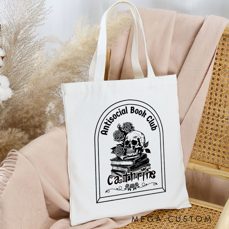 Personalized Antisocial Book Club Tote Bag Custom Horror Book Bag with Name Scary Book Club Bag Book Lover Gift Halloween Gift