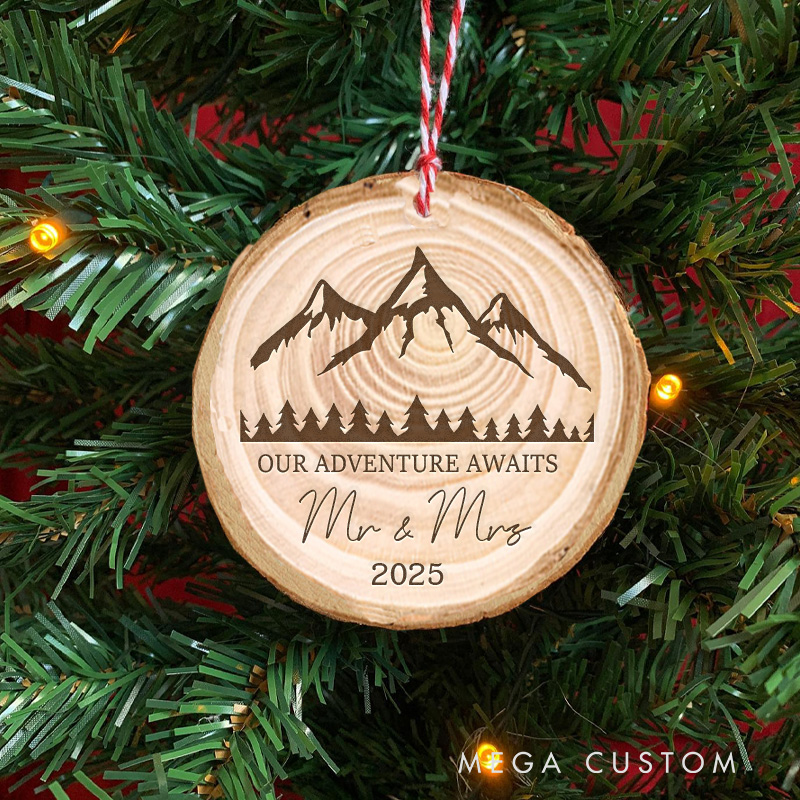 Personalized Mountains Landscape Christmas Ornament Our Adventure Awaits Custom Names Couple Ornament Gift for Camping Hiking Lover