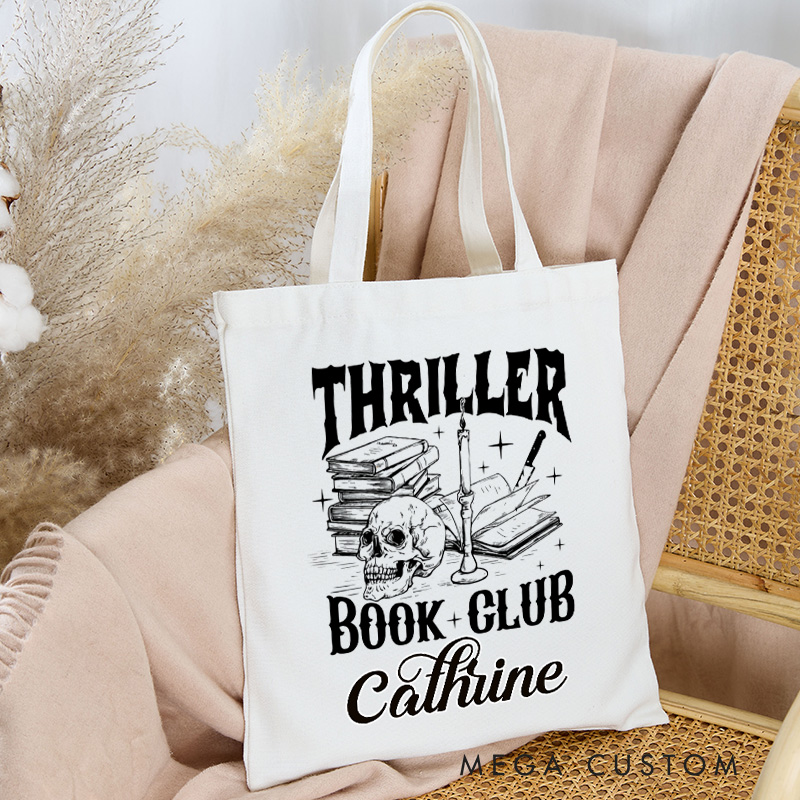 Personalized Thriller Book Club Tote Bag Custom Thriller Reader Bag with Name Bookish Halloween Bag Book Lover Gift Halloween Gift