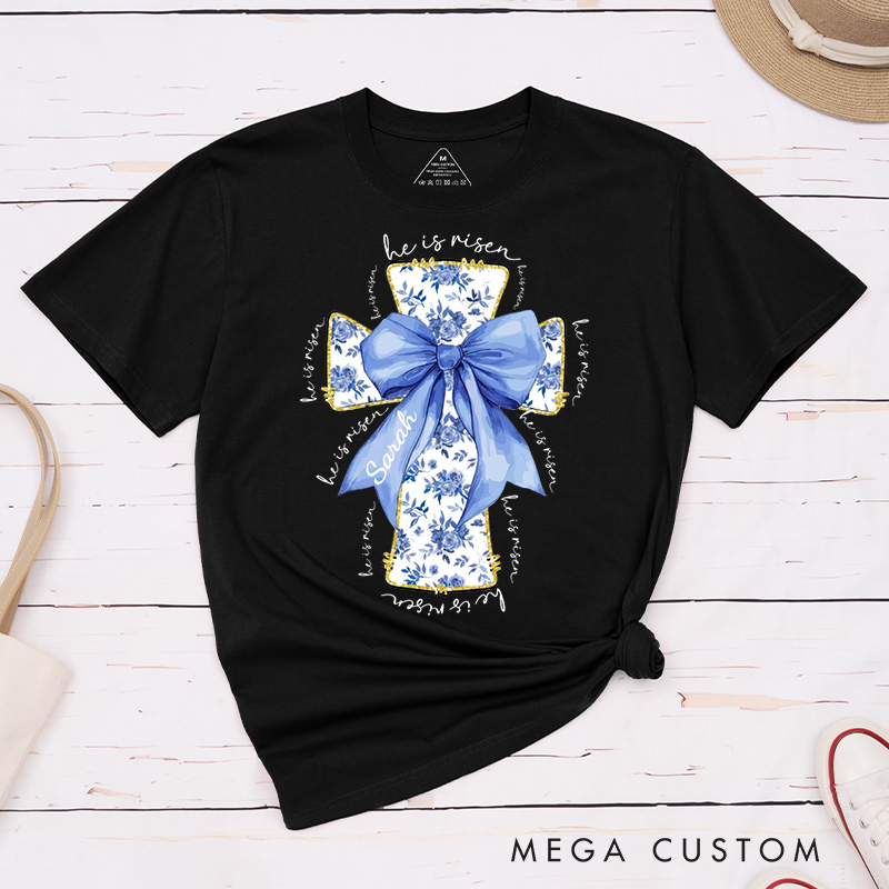 Personalized He Is Risen Bible Verse Classic T-Shirt with Custom Name Christians Gift Birthday Gift Christian Apparel Gift for Jesus Lover 