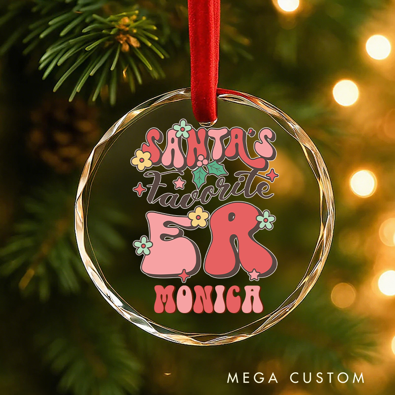 Personalized Nurse Christmas Glass Ornament Custom Santa's Favorite ER Nurse Design Christmas Gift for Nurses