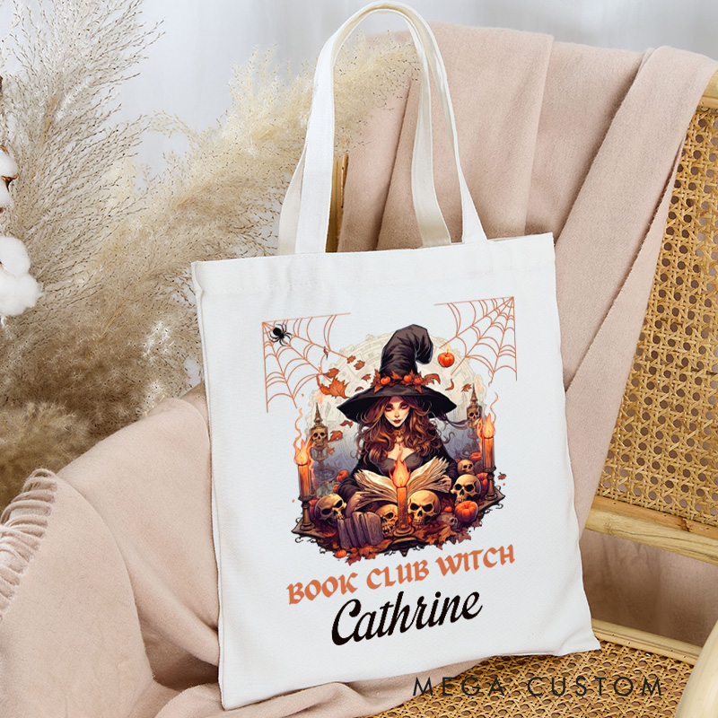 Personalized Book Club Witch Tote Bag Custom Halloween Halloween Trick or Treat Canvas Bag with Name Book Lover Gift Halloween Gift Bookish Gift