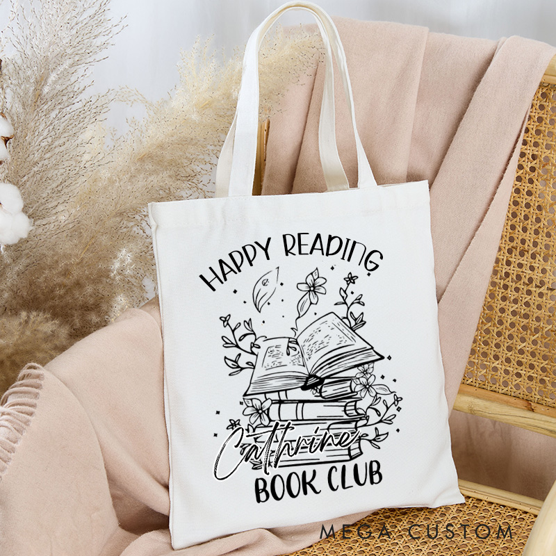 Personalized Reading Book Club Tote Bag Custom Booktok Bag with Name Flower Book Bag Book Lover Gift Bookish Gift Librarian Gift