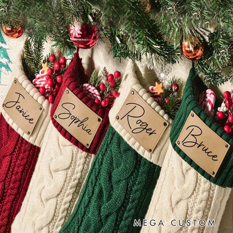 Personalized Engraved Leather Patch Stockings Christmas Stockings with Name Holiday Decor Gift