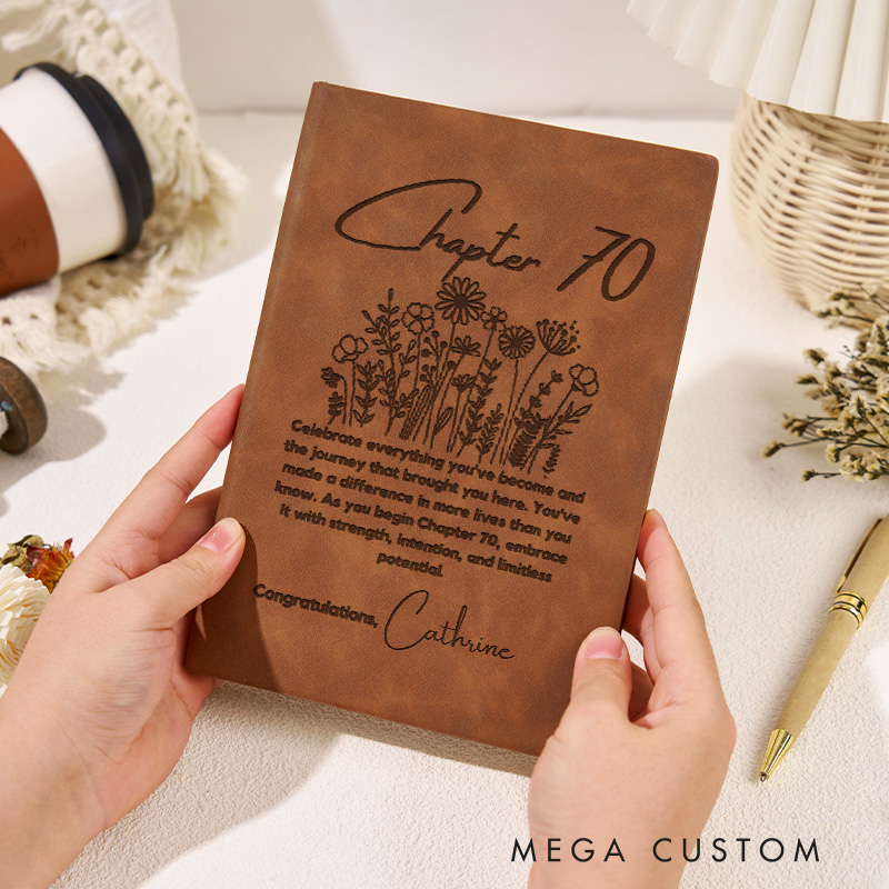 Personalized Chapter 70 Journals Engraved Leather A5 Notebook with Name for 70th Birthday Gift Book Lover Gift Bookish Gift