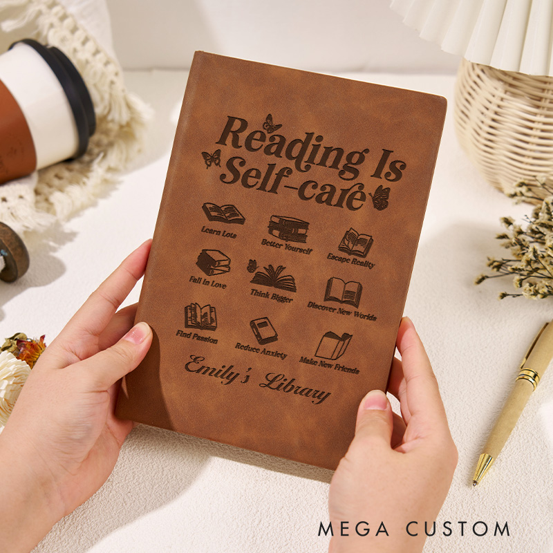 Personalized Reading is Self-Care Journals Engraved Leather A5 Notebook with Name for Librarian Gift Book Lover Gift Bookish Gift