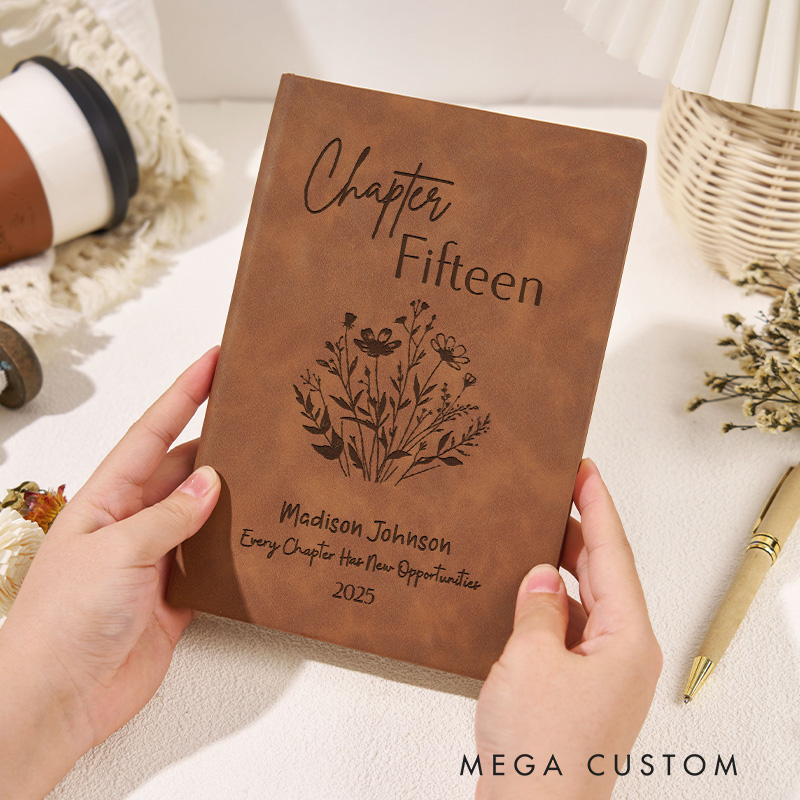 Personalized Chapter Fifteen Journals Leather A5 Notebook with Name Fifteenth Birthday Journal for Librarian Gift Book Lover Gift Bookish Gift
