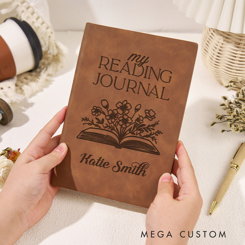 Personalized Leather Reading Journals Engraved A5 Notebook with Name Reading Tracker Journal for Book Lover Gift Bookish Gift Librarian Gift