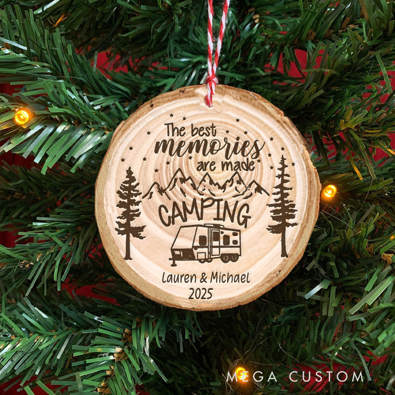 Personalized Camping Memories Christmas Ornament Happy Camper Ornament Gifts for Travel Hiking Lovers