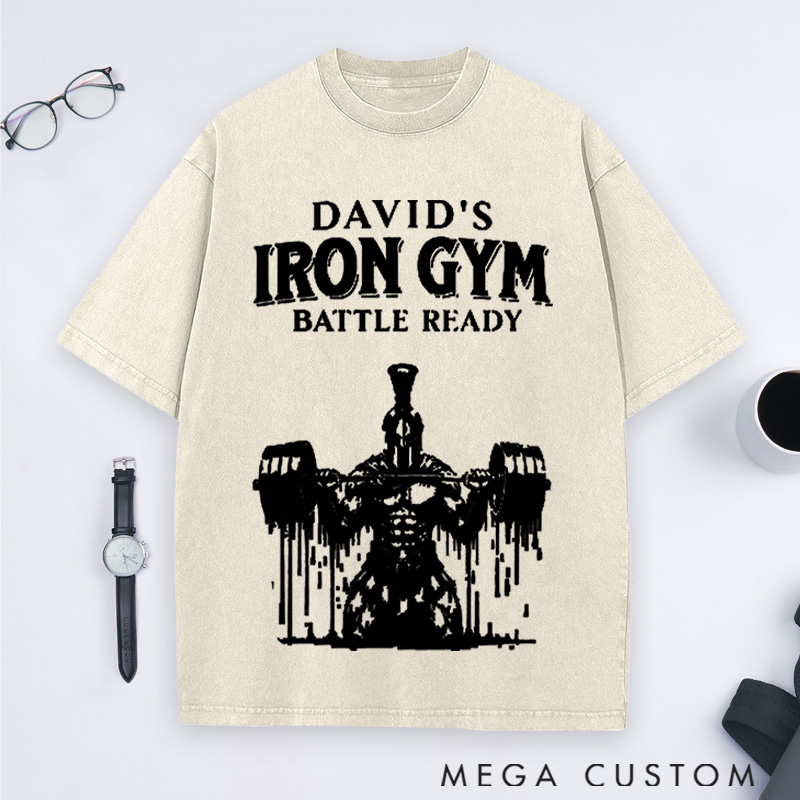 Personalized Gym Washed T-Shirts with Classic Soldier with Barbell Design for Fitness Enthusiasts Bodybuilders and Gym Lovers