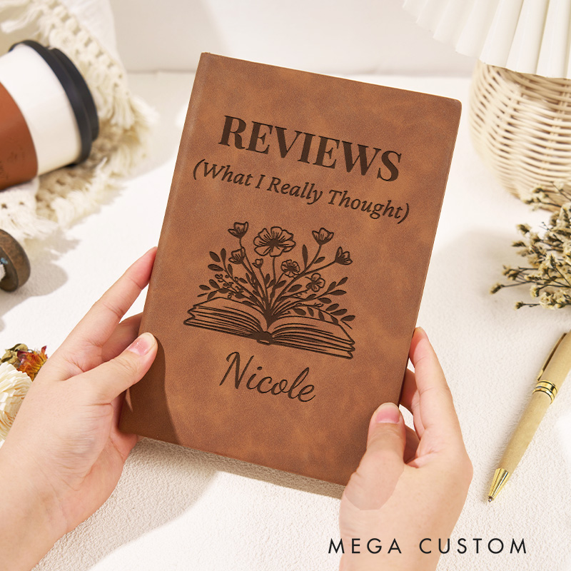 Personalized Book Review Journal Engraved Leather Reading Journal with Name Bookish Notebook for Book Lover Gift Bookish Gift Librarian Gift