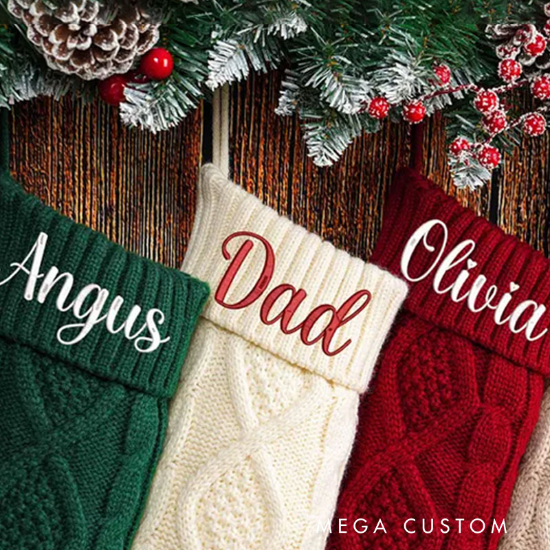 Personalized Cable Knit Christmas Stocking Embroidered Name Family Decor