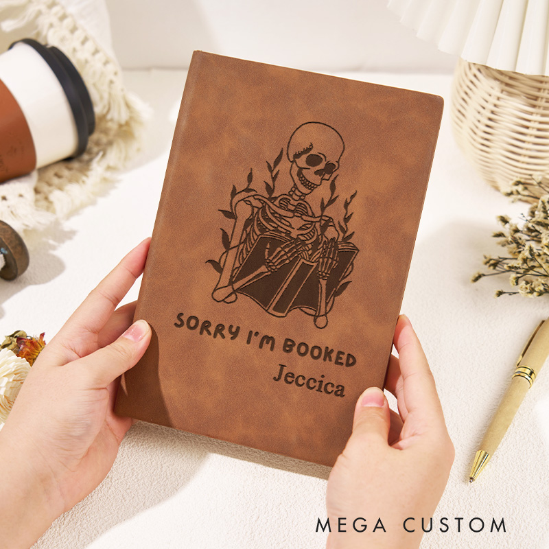 Personalized Sorry I am Booked Journal Leather Reading Skeleton Notebook For Book Readers for Book Lover Gift Librarian Gift Readers Gift