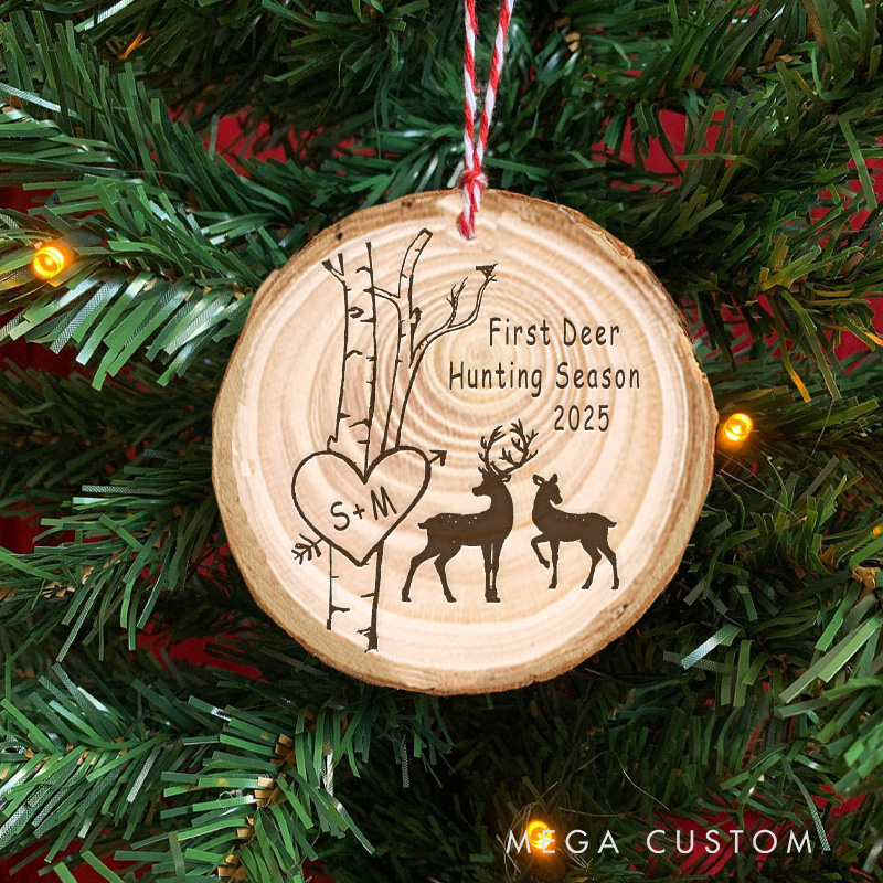 Personalized Hunting Couple Christmas Ornament Custom Deer Birch Tree Ornament Gifts for Outdoors Lovers