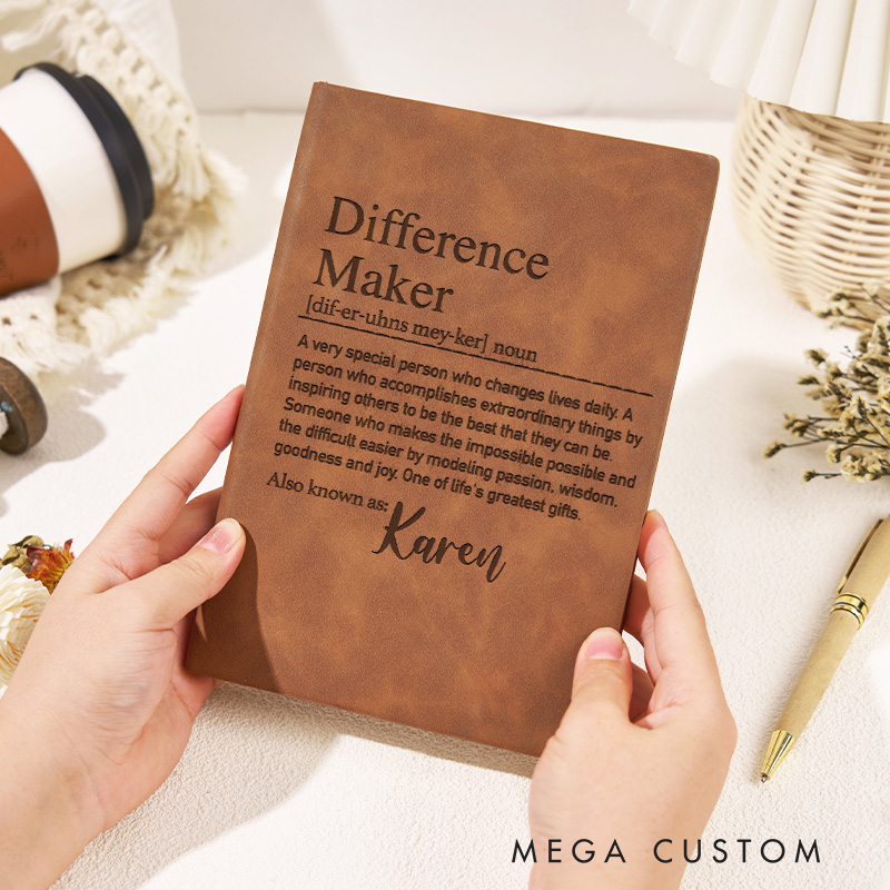 Personalized Difference Maker Journal Leather Reading Notebook with Name For Book Readers for Book Lover Gift Librarian Gift Reading Gift