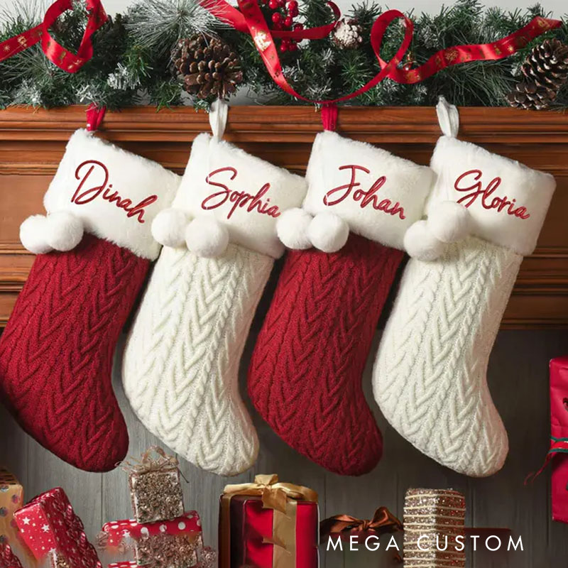 Personalized Embroidered Christmas Stocking Custom Christmas Stockings with Pom Pom Holiday Gift