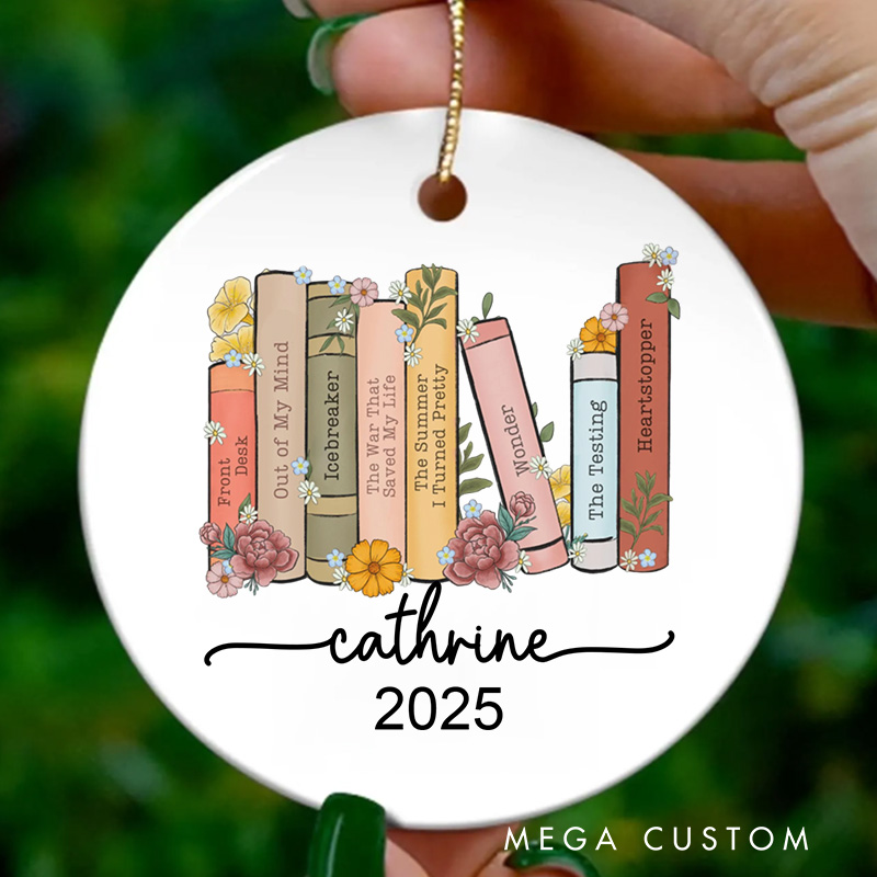 Personalized Bookshelf Christmas Ornament Custom Books and Flowers Ornament with Name Xmas Tree Decor for Book Lovers Gift 2025 Xmas Gift