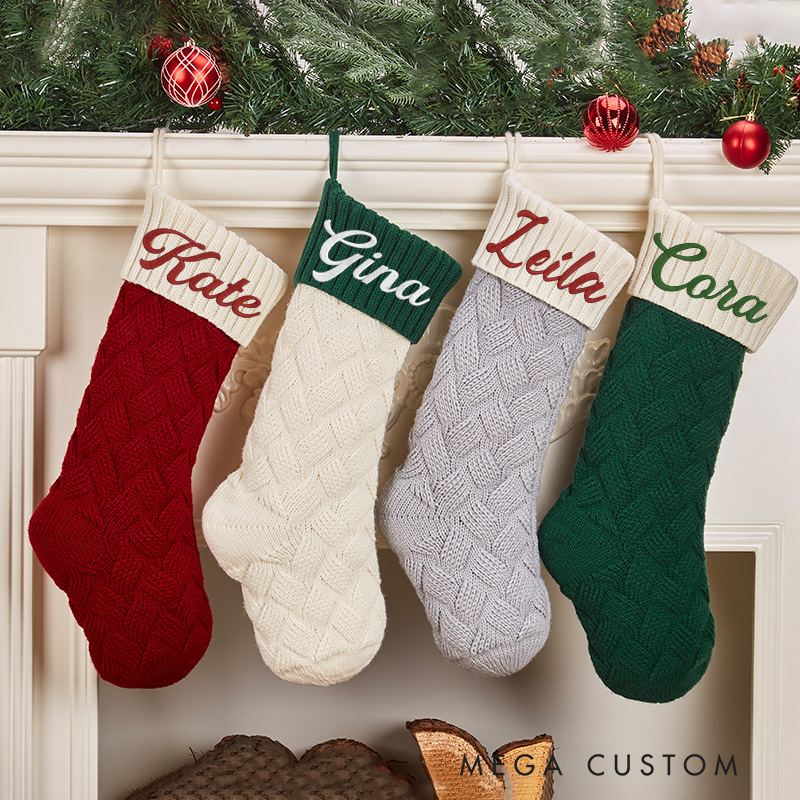 Personalized Knitted Christmas Stockings Monogram Family Christmas Stocking Gifts Embroidered Christmas Stockings