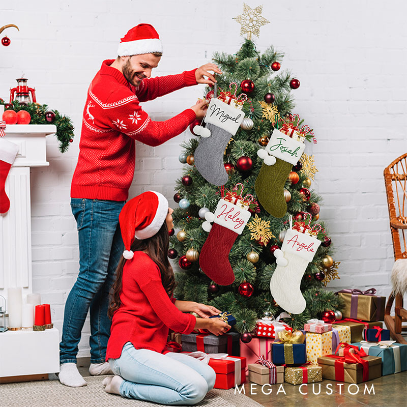 Personalized Embroidered Christmas Stocking Custom Christmas Stockings with Pom Pom Christmas Gift