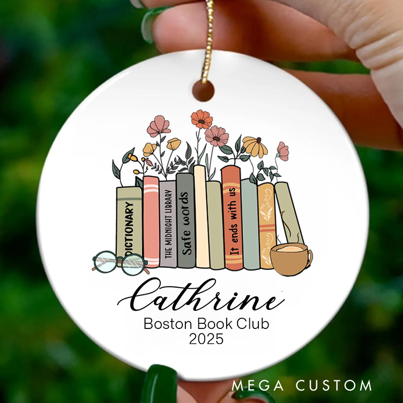 Personalized Book Club Christmas Ornament Custom Books and Coffee Ornament with Name Xmas Tree Decor for Book Lovers Gift 2025 Xmas Gift