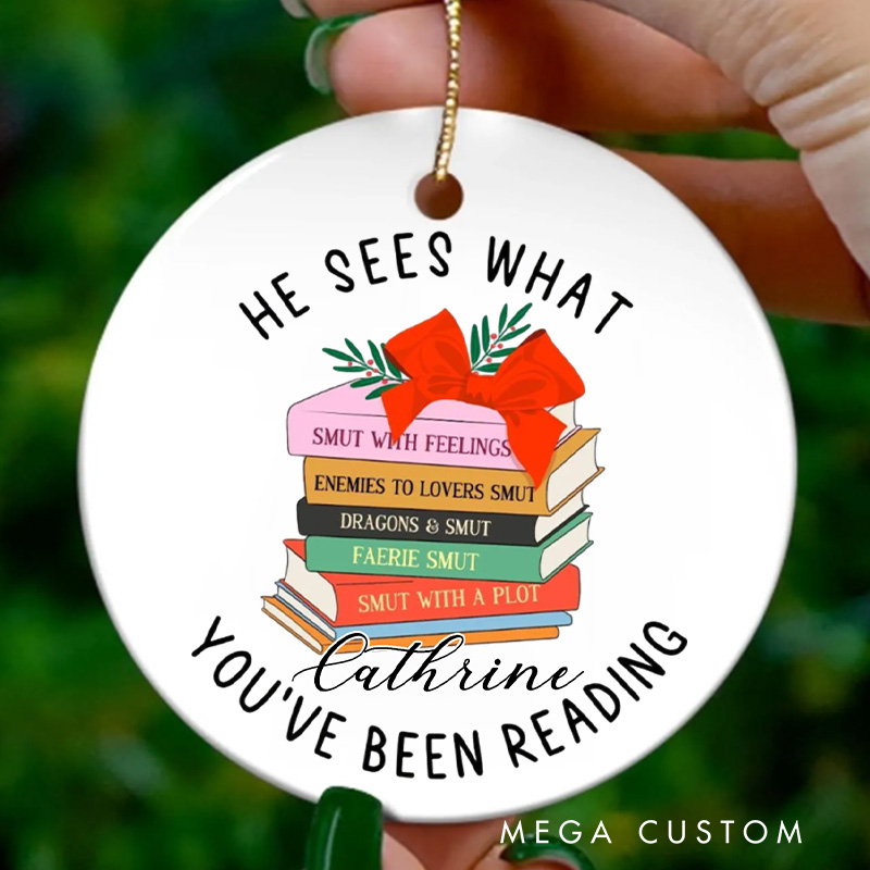 Personalized He Sees What You've Been Reading Christmas Ornament Custom 2025 TBR List Xmas Tree Decor for Book Lovers Gift 2025 Christmas Gift