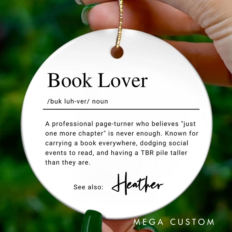Personalized Book Lover Keepsake Christmas Ornament Ceramic Name Definition Ornament Holiday Decor for Book Lovers Gift Bookish Gift Librarian Gift