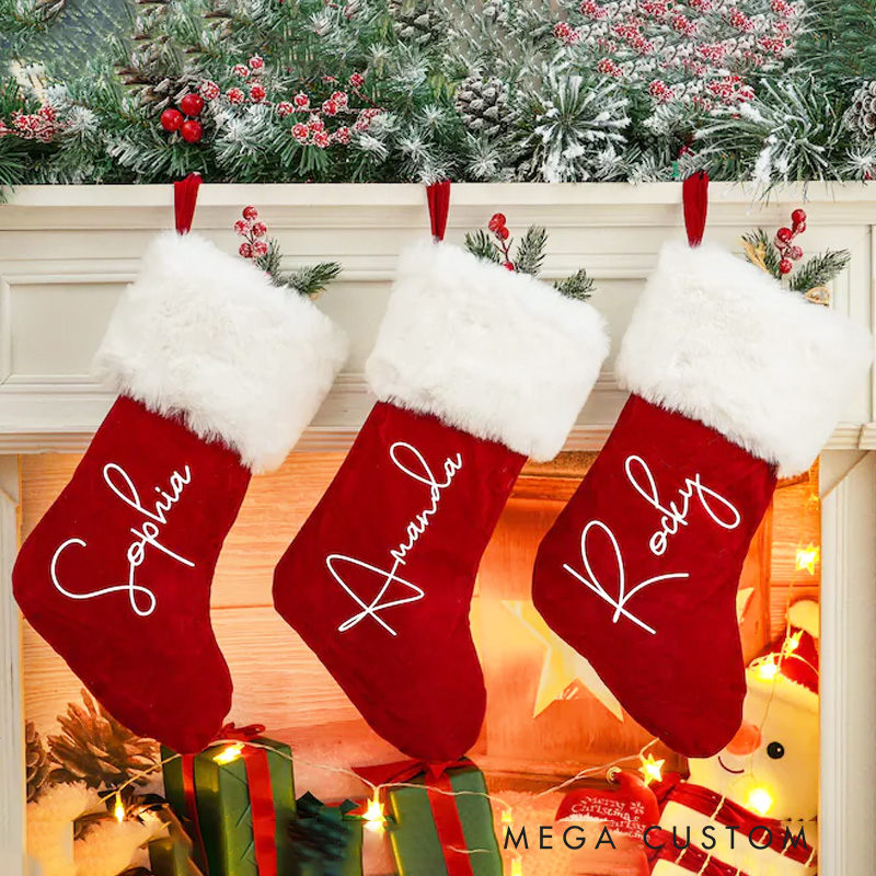 Personalized Family Christmas Stockings with Name Red Plush Christmas Stocking Christmas Stockings Christmas Gift 